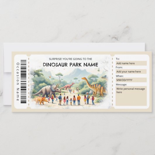 Dinosaur Park Ticket Gift Certificate Template Kaart (Voorkant)