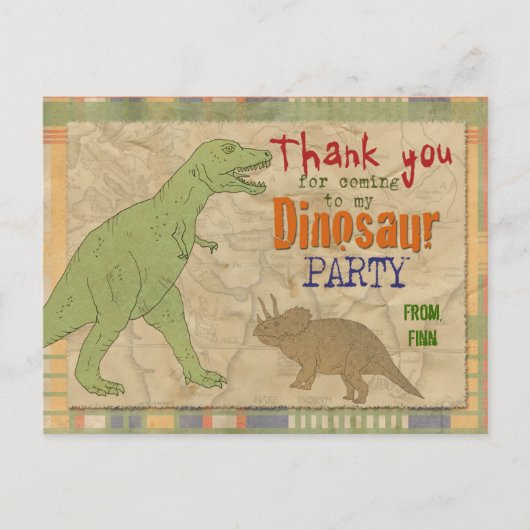 Dinosaur Party Bedankt Briefkaart (Voorkant)