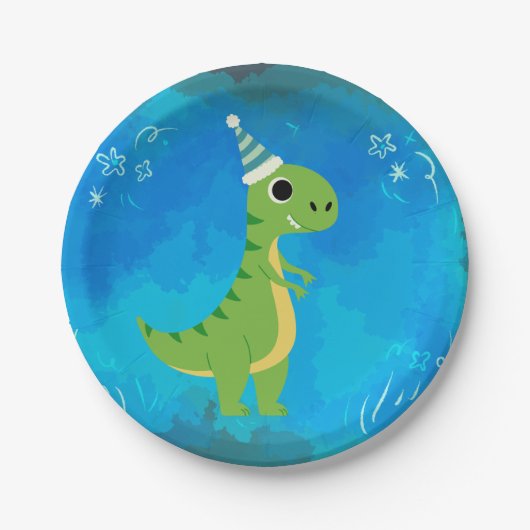 Dinosaur Party Bord Blauw (Voorkant)