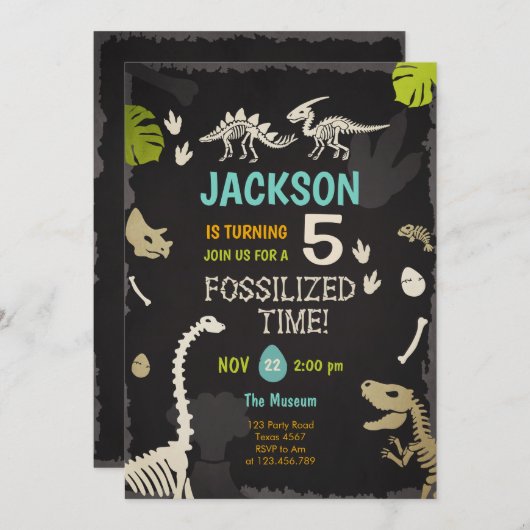 Dinosaur Party Boy Fossil Dino Dig Birthday Kaart (Voorkant / Achterkant)