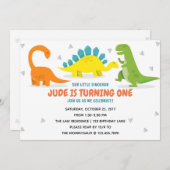 Dinosaur Party First Birthday Boy uitnodiging (Voorkant / Achterkant)