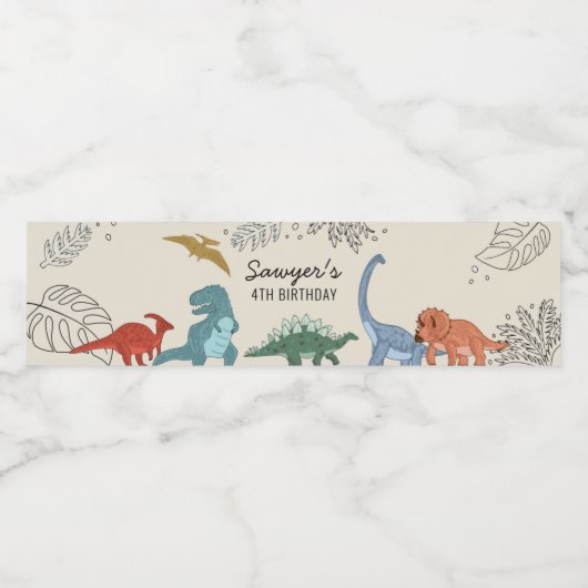 Dinosaur Party Water Fleslabel Waterfles Etiket (Enkel label)