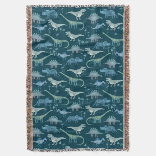 Dinosaur Pattern Blauwgroen Green Deken (Voorkant Verticaal)