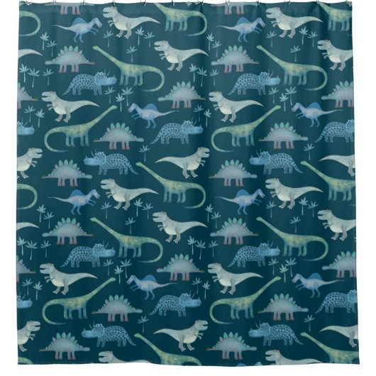 Dinosaur Pattern Blauwgroen Green Douchegordijn (Voorkant)