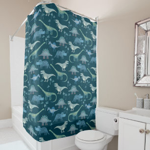Dinosaur Pattern Blauwgroen Green Douchegordijn