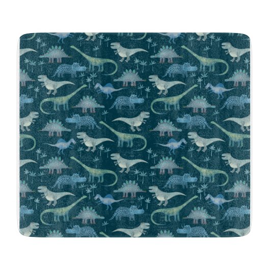 Dinosaur Pattern Blauwgroen Green Snijplank (Voorkant)