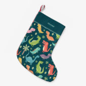 Dinosaur Pattern Blue Kind Monogram Boy Kleine Kerstsok (Voorkant (Hangend))