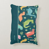 Dinosaur Pattern Blue Monogrammed Kind Boy Accent Kussen (Achterkant (Verticaal))