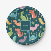 Dinosaur Pattern Blue Monogrammed Kind Boy Party Papieren Bordje (Voorkant)