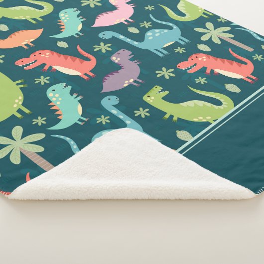 Dinosaur Pattern Blue Monogrammed Kind Boy Sherpa Deken (3/4)
