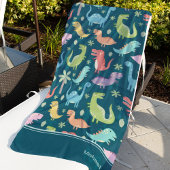 Dinosaur Pattern Blue Monogrammed Kind Boy Strandlaken