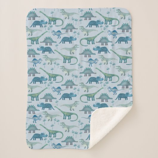 Dinosaur Pattern Blue Sherpa Deken (Voorkant)