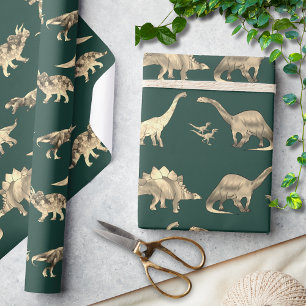 Dinosaur Pattern Green Cadeaupapier