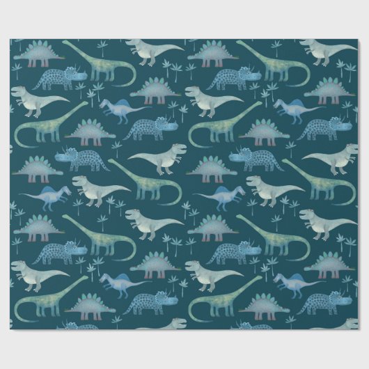 Dinosaur Pattern Green Cadeaupapier (Vlak)
