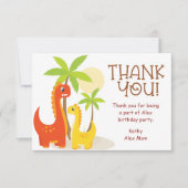 Dinosaur Personaliseer Verjaardagsfeest Dank u kaa Bedankkaart (Voorkant)
