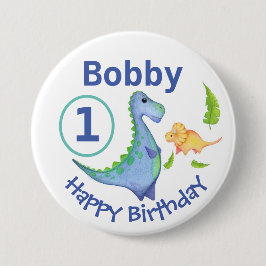 Dinosaur personaliseert 1e verjaardag van Little B Ronde Button 7,6 Cm
