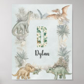 Dinosaur Personalized Name Monogram D Nursery Poster (Voorkant)