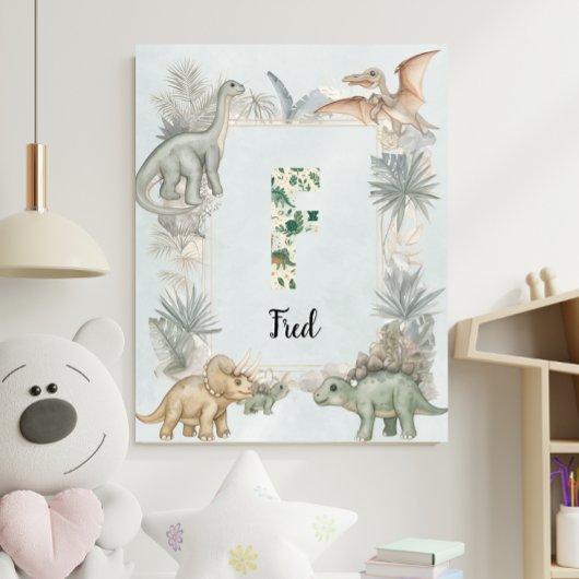 Dinosaur Personalized Name Monogram F Nursery Poster