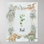 Dinosaur Personalized Name Monogram F Nursery Poster (Voorkant)
