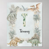 Dinosaur Personalized Name Monogram T Nursery Poster (Voorkant)