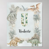 Dinosaur Personalized Name Monogram U Nursery Poster (Voorkant)