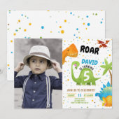 Dinosaur Photo Roar Anniversaire Invitation (Devant / Derrière)