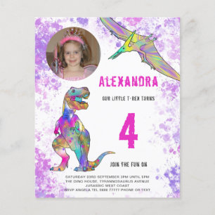 Dinosaur Pink Birthday Party - Fotobudget Flyer