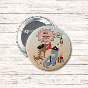 Dinosaur Pirate Twin Boys Verjaardagsfeestje Custo Ronde Button 5,7 Cm