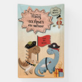 Dinosaur Pirate Twin Boys Verjaardagsfeestje Custo Spandoek (Verticaal)