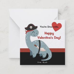Dinosaur Pirate Valentijnsdag Kaarten voor kindere Notitiekaartje