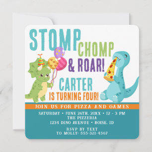 Dinosaur Pizza Party Square Invitation Kaart