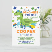 Dinosaur Pool Birthday Party Bash Boy Dino Floatie Kaart (Staand voorkant)