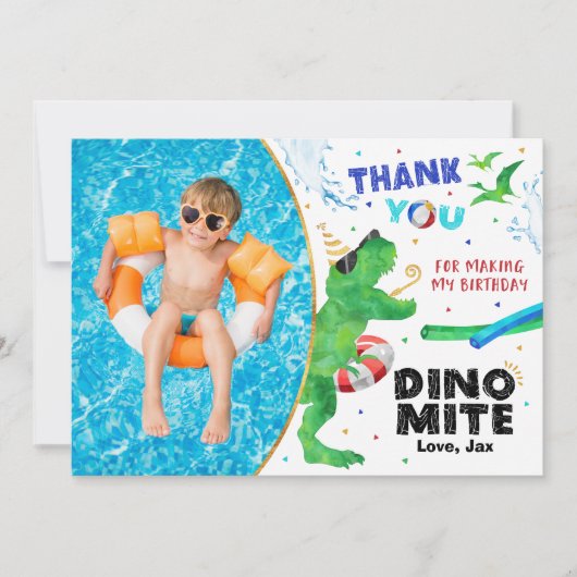 Dinosaur Pool Party Carte de remerciements avec ph (Devant)