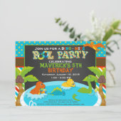 Dinosaur Pool Party Uitnodiging - Verjaardagsfeest (Staand voorkant)