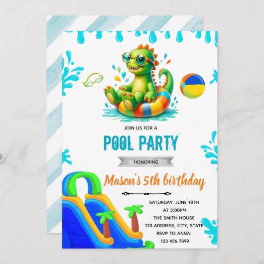 Dinosaur pool uitnodiging (Voorkant / Achterkant)