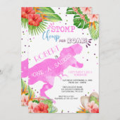 Dinosaur premier anniversaire Invitation fille (Devant / Derrière)