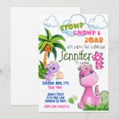 Dinosaur Première invitation d'anniversaire (Devant / Derrière)