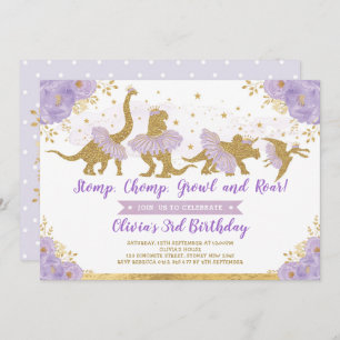 Dinosaur Princess Ballerina Pink Floral Birthday Kaart