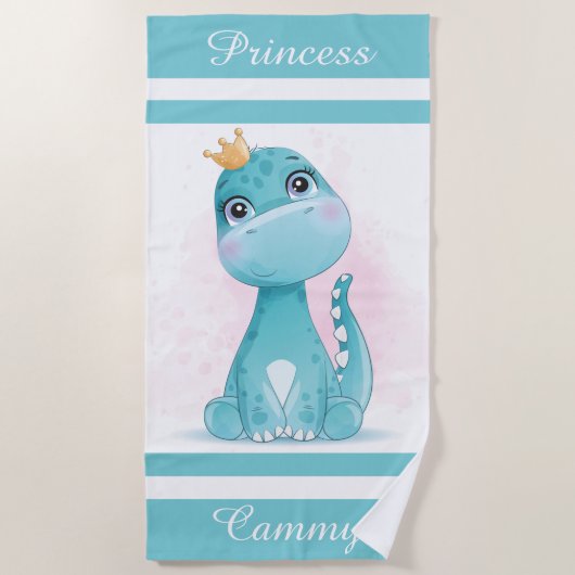 Dinosaur Princess Beach Towel Strandlaken (Voorkant)