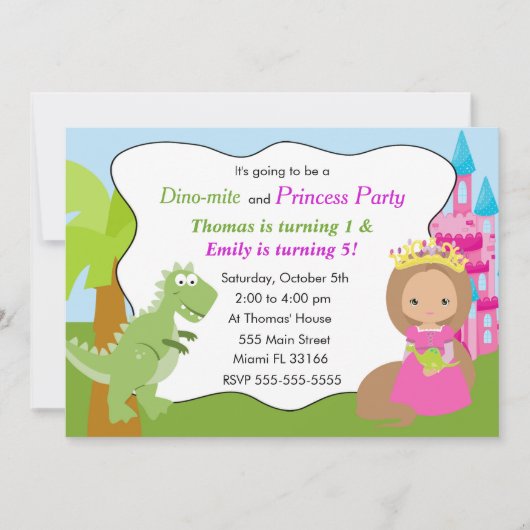 Dinosaur Princess Invitation Anniversaire de enfan (Devant)