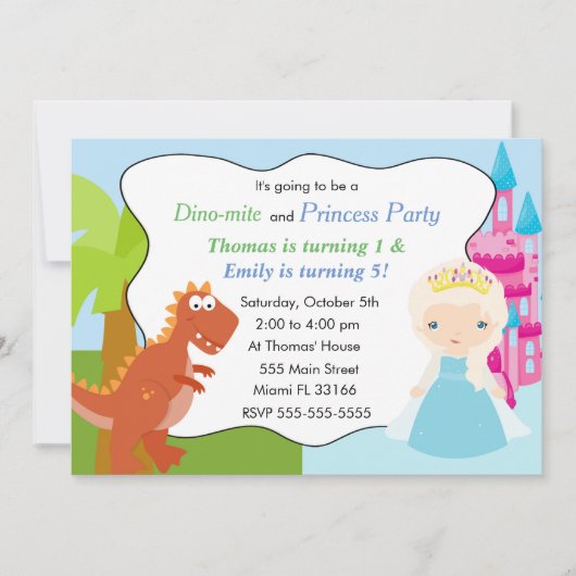 Dinosaur Princess Invitation Anniversaire de enfan (Devant)