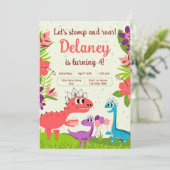 Dinosaur Princess Invitation d'anniversaire (Debout devant)