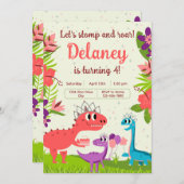 Dinosaur Princess Invitation d'anniversaire (Devant / Derrière)