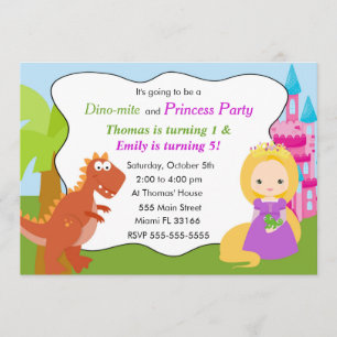 Dinosaur Princess Invitation Kids Birthday Party 1 Kaart