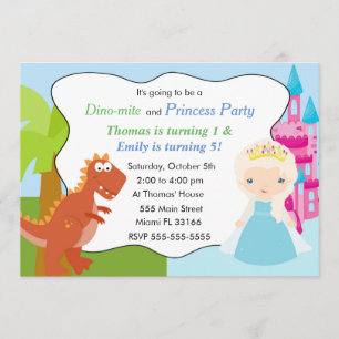 Dinosaur Princess Invitation Kids Birthday Party 3 Kaart
