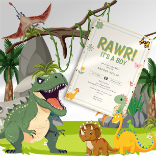 Dinosaur RARW Het is een Boy Baby shower Kaart