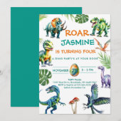 Dinosaur Rawr Leuke verjaardagsfeestje uitnodiging (Voorkant / Achterkant)