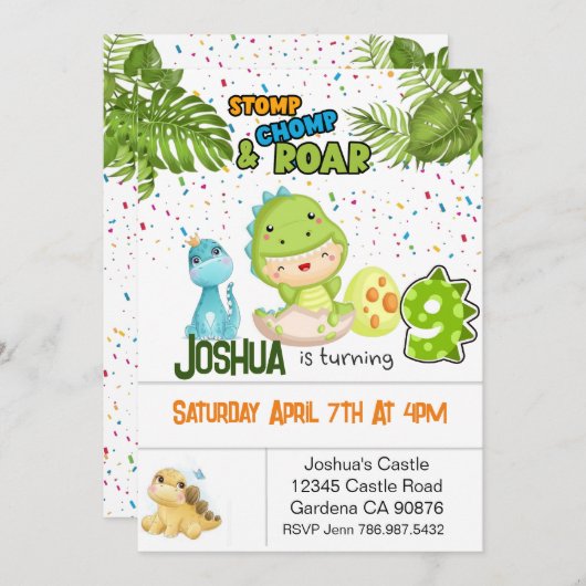 Dinosaur reçoit une invitation pour neuf ans (Devant / Derrière)