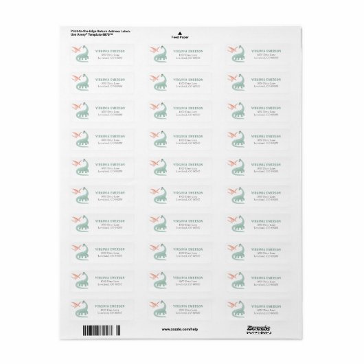 Dinosaur Return Address Label (Full Sheet)