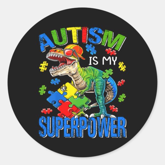 Dinosaur Rex Autism is mijn Superpower autisme Awa Ronde Sticker (Voorkant)